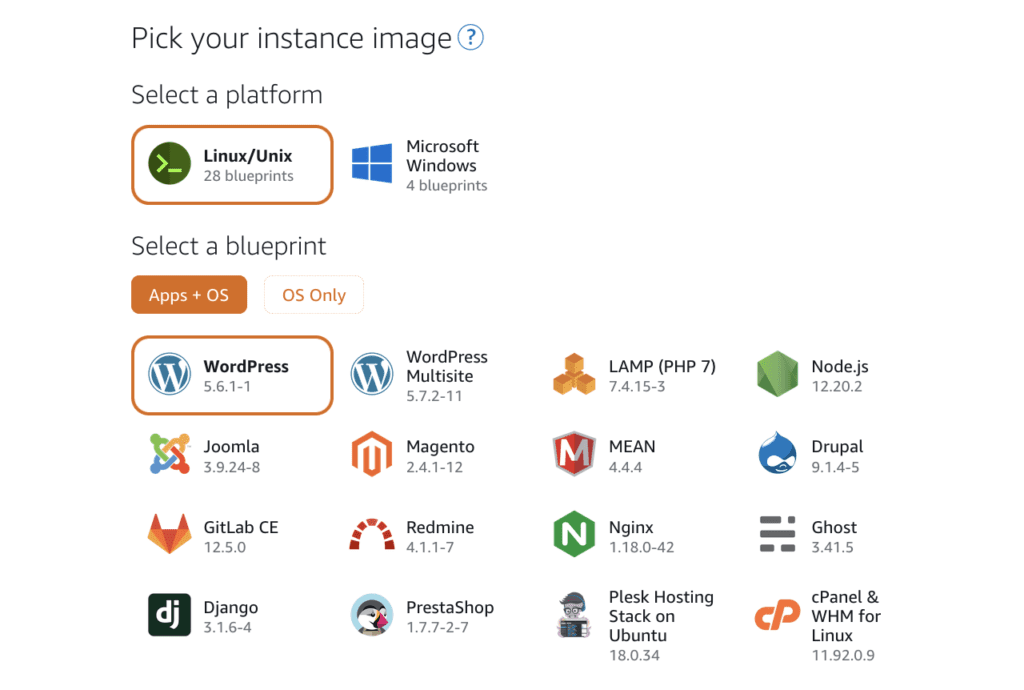 create a wordpress instance in amazon lightsail